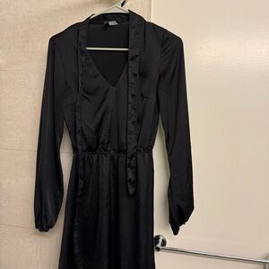 H&M Divided Long Sleeve Neck Tie Dress - Black / 2